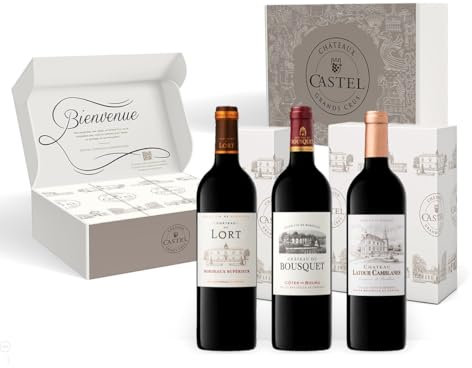 Castel Chateaux Grands Crus - Coffret Cadeau - Vin Rouge - Médaillés d'Or - Château Tour Bellevue - Château Guillon - Cru La Maqueline - 3x75cl
