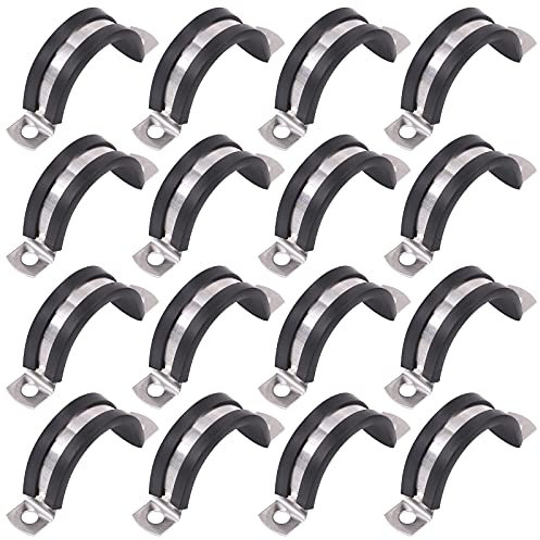 Glarks 16Pcs 32MM 2 Hole U-Tube Strap Clamp Set 304 Stainless Steel Rubber Cushion Rigid Pipe Strap U Bracket Tube Strap Assortment Kit For Pipe Tube Fixing (32mm)