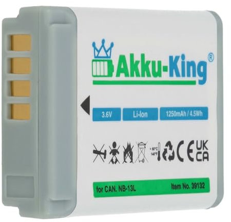 Akku kompatibel mit Canon NB-13L - Li-Ion 1250mAh - mit Info-Chip - für Powershot G5X, G5X M2, G7X, G7X Mark 2, G7X II, G7X M2, G7X M3, G9X, G9X M2