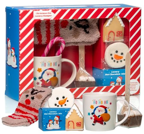 Christmas eve luxury gift hamper kids Christmas hot chocolate and marshmallow gift hamper with snowman socks, gingerbread house, candy cane, snowman mug and more gift set for kids toddlers