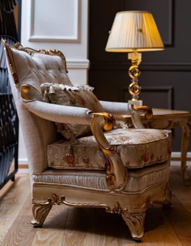 Casa Padrino Luxus Barock Sessel Weiß/Beige/Gold - Prunkvoller Wohnzimmer Sessel mit Blumenmuster - Barock Wohnzimmer Möbel