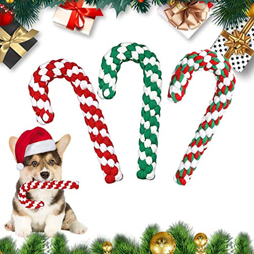 JIASHA Hundespielzeug Seil, 3 Stück Weihnachten Hundeseilspielzeug Pet Kauen Seil Spielzeug Hundeseile Weihnachts Hunde Kauspielzeug, aus Natürlicher Baumwolle, für Hunde Zahnpflege (A)