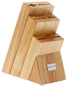 Ceppo Portacoltelli per 6 Strumenti Eden, Perfetto per 6 Coltelli o 5 Coltelli e un Acciaino, Legno di Gomma, Blocco Senza Coltelli