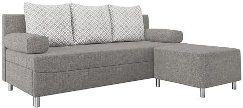Mirjan24 Schlafsofa Dover, Sofa mit Bettkasten und Schlaffunktion, Bettsofa, Farbauswahl, Schlafcouch mit Chromfüße, Couch, Couchgarnitur (Schlafsofa mit Polsterhocker, Lux 05 + Evo 32)