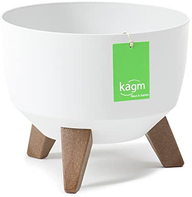 KAGM Blumentopf, Pflanzschale mit Füßen, runde Blumenschale, Blumenkübel, Pflanzkübel, Pflanzgefäß für Balkon, Wohnzimmer, Ø 28,5cm Weiß