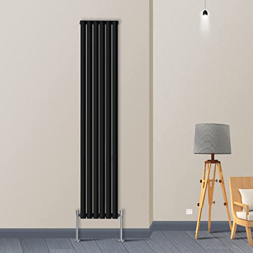 Warmehaus Vertical Column Radiator Oval Panel Single Black 1800x350mm | Designer Radiators, Modern Central Heating, Bathroom Kitchen Hallway Living Room, Corrosion Resistance, Wall Mounted
