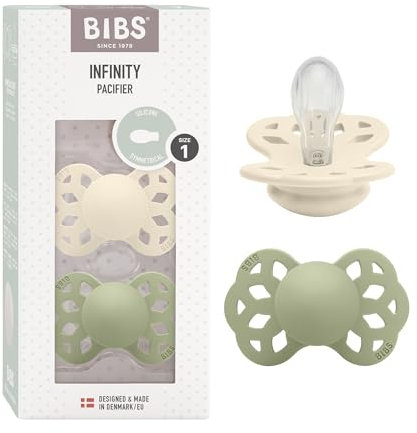 BIBS Infinity Symmetrischer Schnuller Zweierpackung, bisphenol-A frei, Symmetrischer Silikonsauger, Symmetrischer Nippel. Silikon, 0-6 Monate (2er Pack), Ivory/Sage