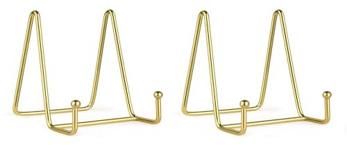 DRERIO 2 Stück Tellerständer Tellerhalter-Ausstellungsständer 7,6 cm Buchständer Kleiner Metallbildständer Tellerhalter Tischstaffelei Ständer Goldeisen Staffelei für Fotos, Bilder, dekorative Teller