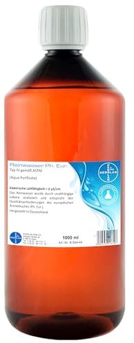 HERRLAN® Destilliertes Wasser – 1 Liter AQUA PURIFICATA - Hochreines Laborwasser in Pharmaqualität - Made in Germany