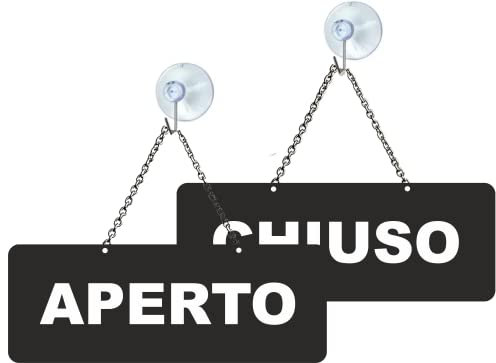 Cartello Aperto Chiuso in PMMA CRYLUX COLATO con catena e ventosa 17,5cmx6,5cm nero open closed