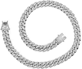 Kette für Männer Iced Out, Diamant Kubanische Miami Halskette, Hip Hop Armband, Iced Out Diamond Gliederkette für Männer und Frauen, Silber
