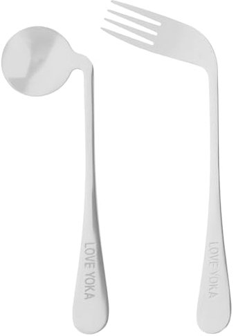 FOMIYES Fourchette Coudée Cuillère Ustensiles Adaptatifs Couverts Coudés Anti-Tremblement Fourchette Adaptative Ergonomique Pour Bébé Adulte Patient Âgé Alimentation Autonome (Droitier)