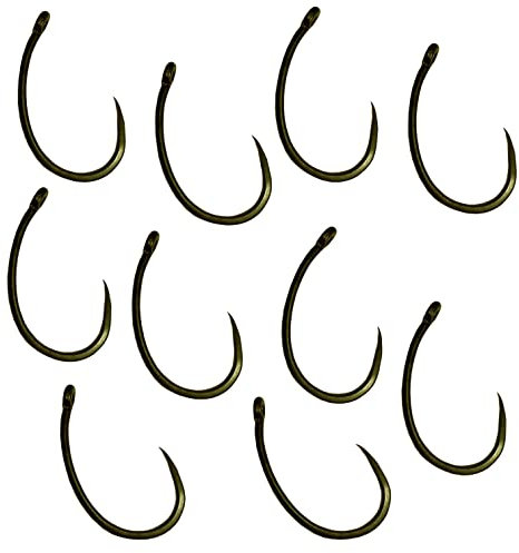 Carp On - Packs of 10 Size 6 CRANK Fishing Hooks Eyed - Made From Teflon Coated Carbon Steel (Barbless - Camo Green, Pack of 10 - Size 6) [14-8506]