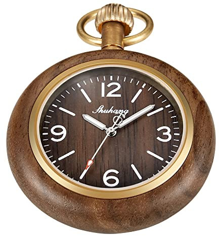 Tiong Holz-Taschenuhr mit 37 cm Langer Kette, handgefertigte Uhren, römisches, digitales Zifferblatt, Quarz, Holz-Taschenuhr für Damen und Herren, Uk-pwr-wood105…