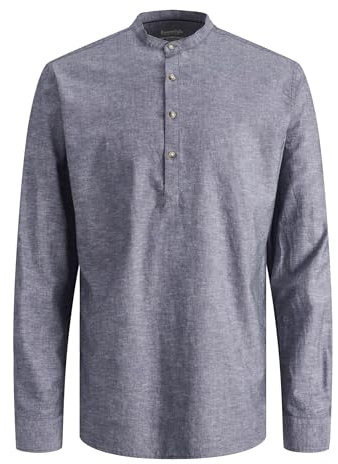 JACK & JONES Men's Jjesummer Half Placket Linen Shirt Ls Sn Shorts, Faded Denim, M