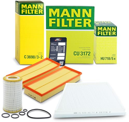 MANN-FILTER Inspektionspaket Filterset 1x Ölfilter, 2x Luftfilter, 1x Innenraumfilter, 1x Ölwechselanhänger, Kompatibel mit MERCEDES-BENZ E-Klasse (W211), E-Klasse T-Model (S211)