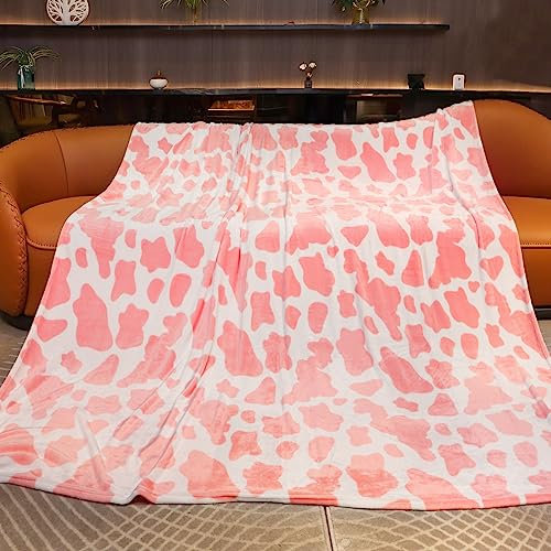 Pinke Queen-Fleecedecke, 228,6 x 228,6 cm, großes flauschiges Kuhmuster, Bettwäsche für Couch, Schlafzimmer, Dekoration, leicht, weich, Geschenk für Frauen und Teenager-Mädchen
