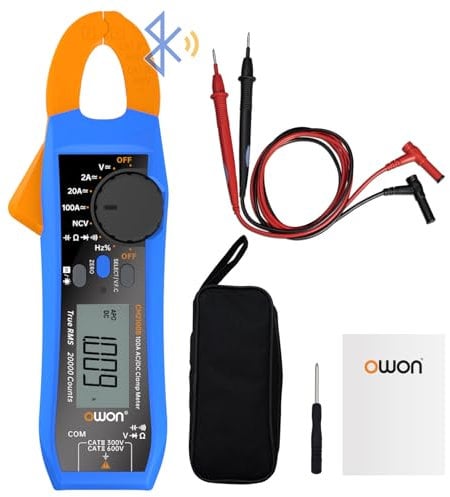 OWON CM2100B Mini Bluetooth Clamp Meter 20000 Counts Handheld True RMS 600V 100A AC/DC Current and Voltage Test with VFC Overload Protection, Resistance Capacitance Tester, NCV Detection Function