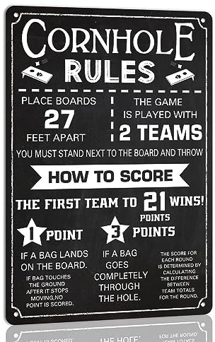 ICRAEZY Cornhole Rules Metal Tin Sign Home Man Cave Family Games Vintage Poster Points Score Wall Decor Retro Plaque 8x12 Inch