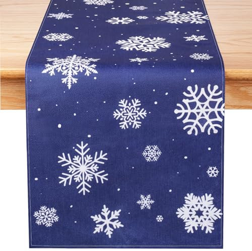 Schneeflocke Weihnachten Tischläufer Blau Winter Tischläufer für Weihnachten Party Esstisch Dekor, 35,6 x 183,9 cm