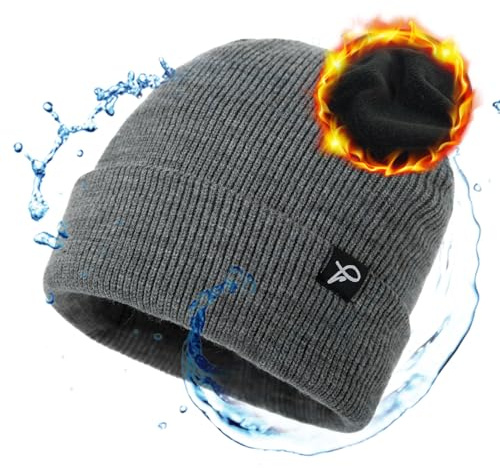 TOP-EX Windstopper berretto invernale impermeabile da uomo e da donna, calda maglia in pile con fodera in pelliccia, beanie traspirante per attività all'aperto, corsa e sci, protezione dal vento e