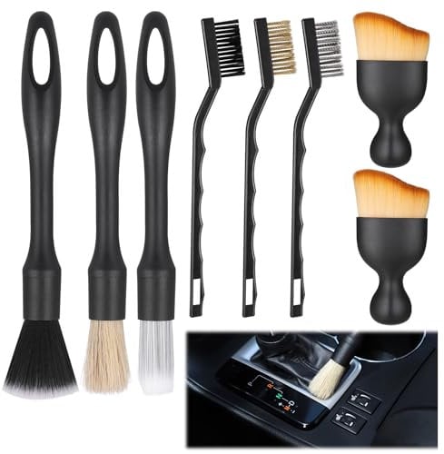 JIZZU Cepillo Limpieza Coche, 8 Piezas Set de Cepillo Limpieza Coche Cepillos para Limpiar Ruedas, Motor, Interior del Coche, Rejillas de Ventilación