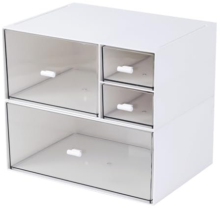 MILULUGO Makeup Organizer, 4-Drawer Desktop Storage Box, White Plastic