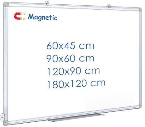 Maxtek Tableau Blanc Magnétique 60 x 45 cm, Effaçable à Sec Whiteboard avec Cadre en Aluminium, White Board Mural Deux Options de Montage avec Porte-marqueurs