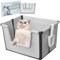 Suhaco Foldable Litter Tray for Kittens, Open Top Box With Free Scoop (Grey)