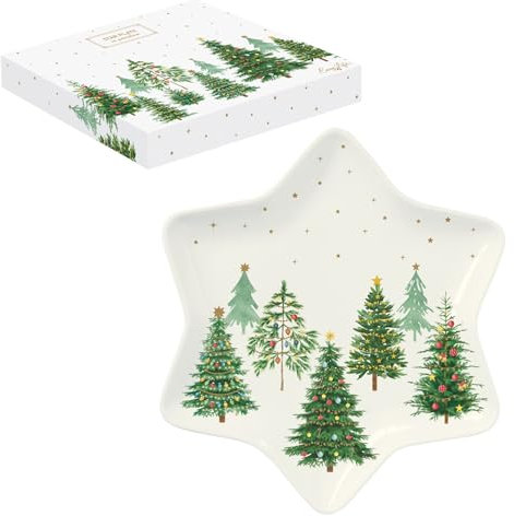 Easy Life Plano en forma de estrella D22,5 cm, de porcelana en caja de regalo festivo trees