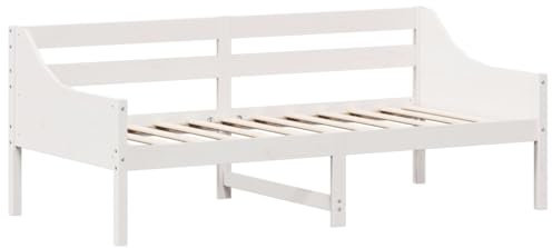 vidaXL Tagesbett, Bett mit Sperrholzlatten, Bettgestell mit Schutzgitter, Bettrahmen Holzbett Gästebett, Weiß 90x190cm Massivholz Kiefer