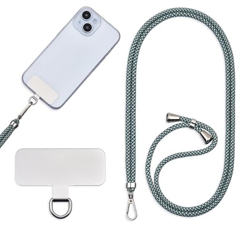 Cordon Para Movil Correa Movil Universal,Pegatinas Metálicas Para Teléfonos Móviles, Cuerdas Ajustables, Tirantes O Tirantes Para Liberar Las Manos. (Verde y blanco)