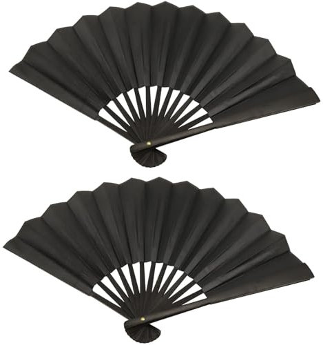 VilaGi 2 Pcs Folding Hand Fans, Handheld Folding Fan, Black Folding Hand Fan for Women Men, Chinese Silk Fabric Handheld Fan for Wedding Party Decoration Birthday Gifts