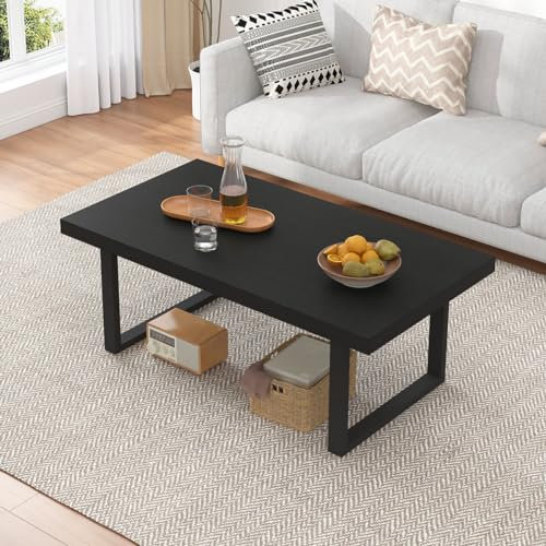 Mudmasa Couchtisch Tisch Schwarz, Wohnzimmertisch aus Holz Metallgestell, Stabiler & Moderner Couchtisch Beistelltisch für Kaffee und Laptop, 100B x 55T x 45.5H cm, Vintage