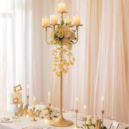 Kerzenständer Gold Gross Kerzenhalter Hoch: Romadedi 122cm Kerzenleuchter 5 Armig für Deko Weihnachten Hochzeit Outdoor Vintage Bodenkerzenständer Groß für Wohnzimmer Party Decor