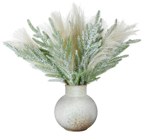 Chuangdi Künstliche Weihnachtsbaum-Picker, Norfolk-Kiefer mit Schnee und Pampas, beflockte Weihnachtsbaum-Picker für Weihnachtsbaum, Vase, Kranz, DIY, Basteln, Blumenarrangement, Winterurlaub,
