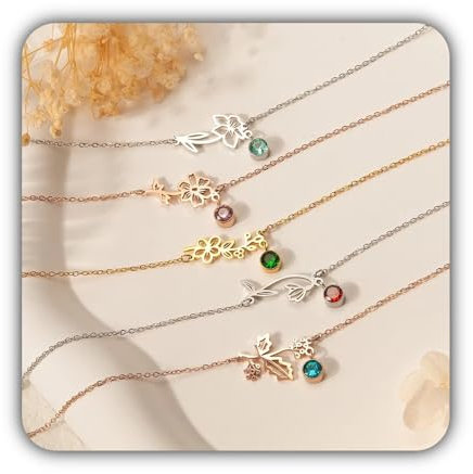 Personalisiertes Geburtsblumenarmband mit Geburtsstein - Blumenschmuck Dainty Flower Charm Armband - Handgemachte Geschenke Blumenarmband für sie