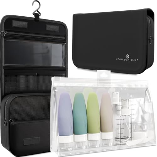 Trousse de Toilette avec Crochet Flacon Voyage Accessoires Avion Contenant Voyage Silicone Vanity Multifonctions