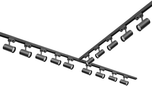 ekobi NEXTRACK - 3-Phasen-Schienen-Set, 1m+2m+2m, 14x GU10-Lampe, T-Verbinder, Netzteil, Kappe (Schwarz)