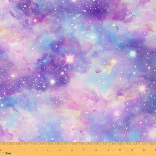 Loussiesd Galaxy Stoff 92x150cm Außenraum Patchwork Stoffe Universum Wolke Galaxie Glitter Stern Druck 3D gedruckt Raum Stoff Meterware Dekor Rosa Polsterstoff für DIY Nähmuster Handwerk