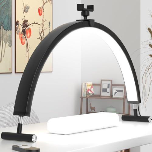 WLXFF 45w Foldable Half Moon Lamp, 29in Moon Light Lamp Lash Tech, Dimmable Half Moon Light with Phone Holder, Nail Lamp Desk with Remote Control, Stepless Dimming Nail Lamp Desk (Black, 29IN)