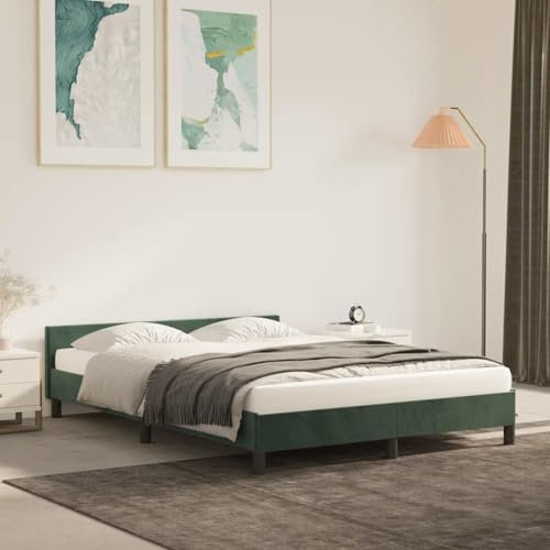 Higsose Bettrahmen Schlafzimmer Samt mit Kopfteil Dunkelgrün Bettgestell Jugendbett Bed Frame (Nicht Inbegriffen) Matratze 140x200 cm Gästezimmer Einzelbett Doppelbett