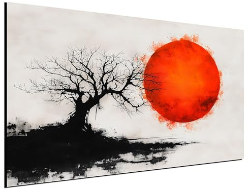 DARO Design® Wandbilder 60x40 cm Wohnzimmer Wanddeko Schlafzimmer Zimmerdeko Wandgemälde Zimmer Deko auf Wand Dekoration Wall Art Japan Kunst Baum rote Sonne