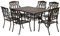 Outsunny 7 Pieces Cast Aluminium Garden Dining Set, 6 Seater Garden Table and Chairs with Parasol Hole, Outdoor Garden Furniture Set with Cushions for Patio, Bronze Tone