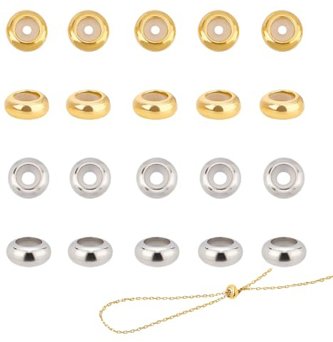 YJDEWohovv 20 PCS 10MM Stopper Beads with Rubber Inside Anti Skid Spacer Beads Silver and Golden for DIY Bracelet Necklace Jewelry