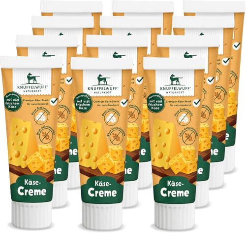 Knuffelwuff Tuben Snack Käsecreme 12er Pack - mit viel frischem Käse - ohne Konservierungsmittel, ohne Zusatz von Zucker und Getreide - Ideal auch für Welpen - Made in Germany