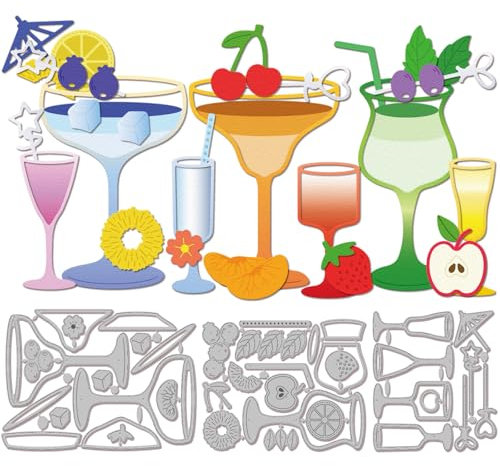 GLOBLELAND Matrices de Découpe en Forme de Gobelet à Cocktail D'Été pour le Scrapbooking les Fruits en Métal L'Orange L'Ananas les Fleurs la Menthe pour la Fabrication de Cartes