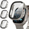 Suoman 3 Piezas Funda para Apple Watch Ultra/Ultra 2 49mm Protector Pantalla Cristal Templado Incorporado HD Protección Completa PC Dura Estuche Case,Acero Titanio&Acero Titanio&Acero Titanio,49mm