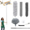 Fogray 7PCS Extendable Feather Duster Kit - Long Handled 100 Telescopic Pole and Soft Silicone Cap, Bendable Washable Heads for Cleaning Cobwebs, High Ceiling Fans, Roof, Furniture & Cars