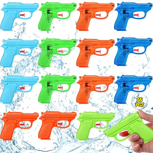 KDISHKRA Wasserpistole Set 16 Stück – Mini Wasserpistolen für Kinder, Kleine Bunte Spritzpistole Spielzeug für Sommer, Garten, Strand & Pool Party – Lustige Wasserspiele für Jungen & Mädchen